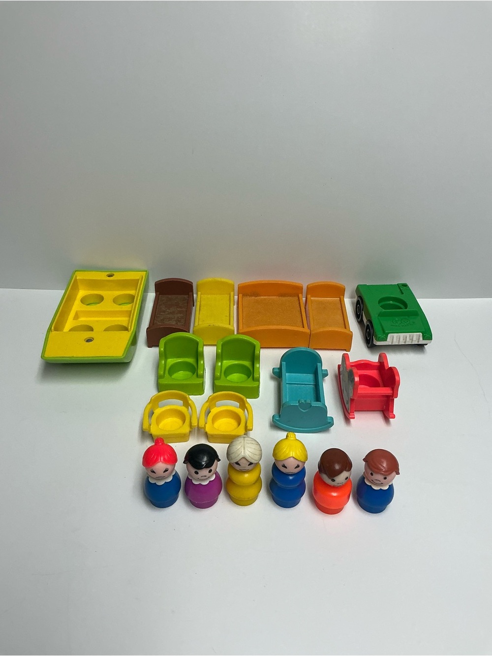 Vintage Fisher-Price Little People Lot- Figures, Boat, Car & Furniture